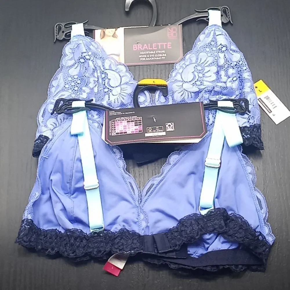 Women's Color Pop Triangle Lace Bralette Bra 2-Pack, Size L